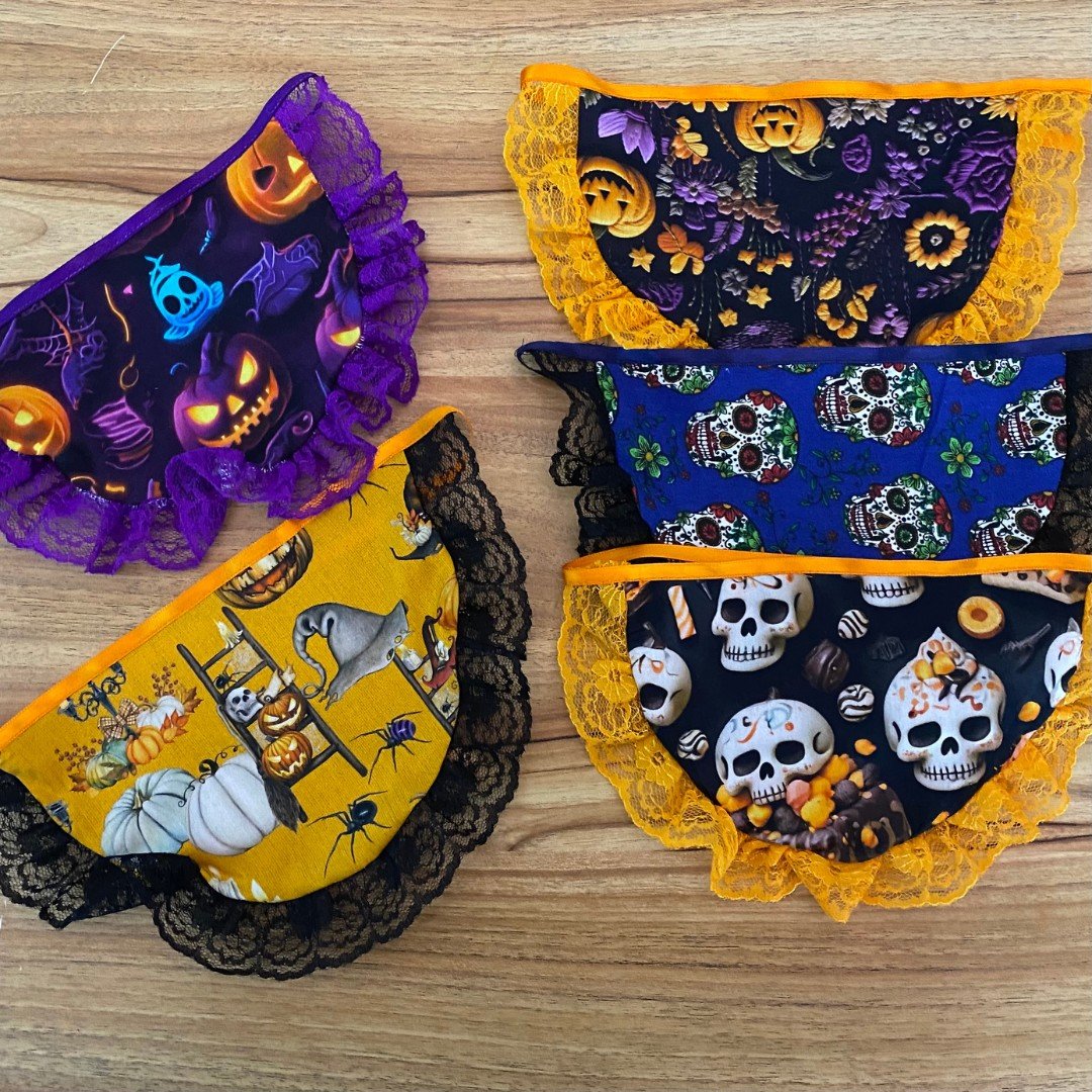 01 off bandana halloween em renda 10 un