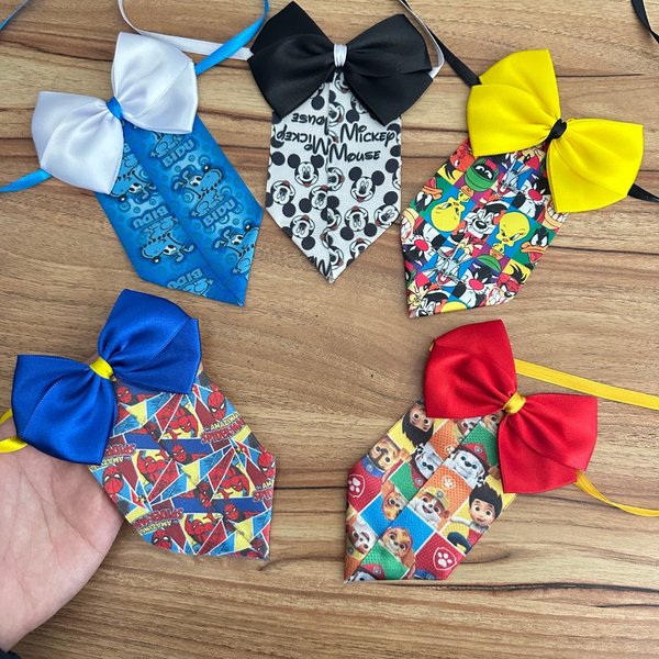 02 gravata luxo g 4 pontas personagens 10 un