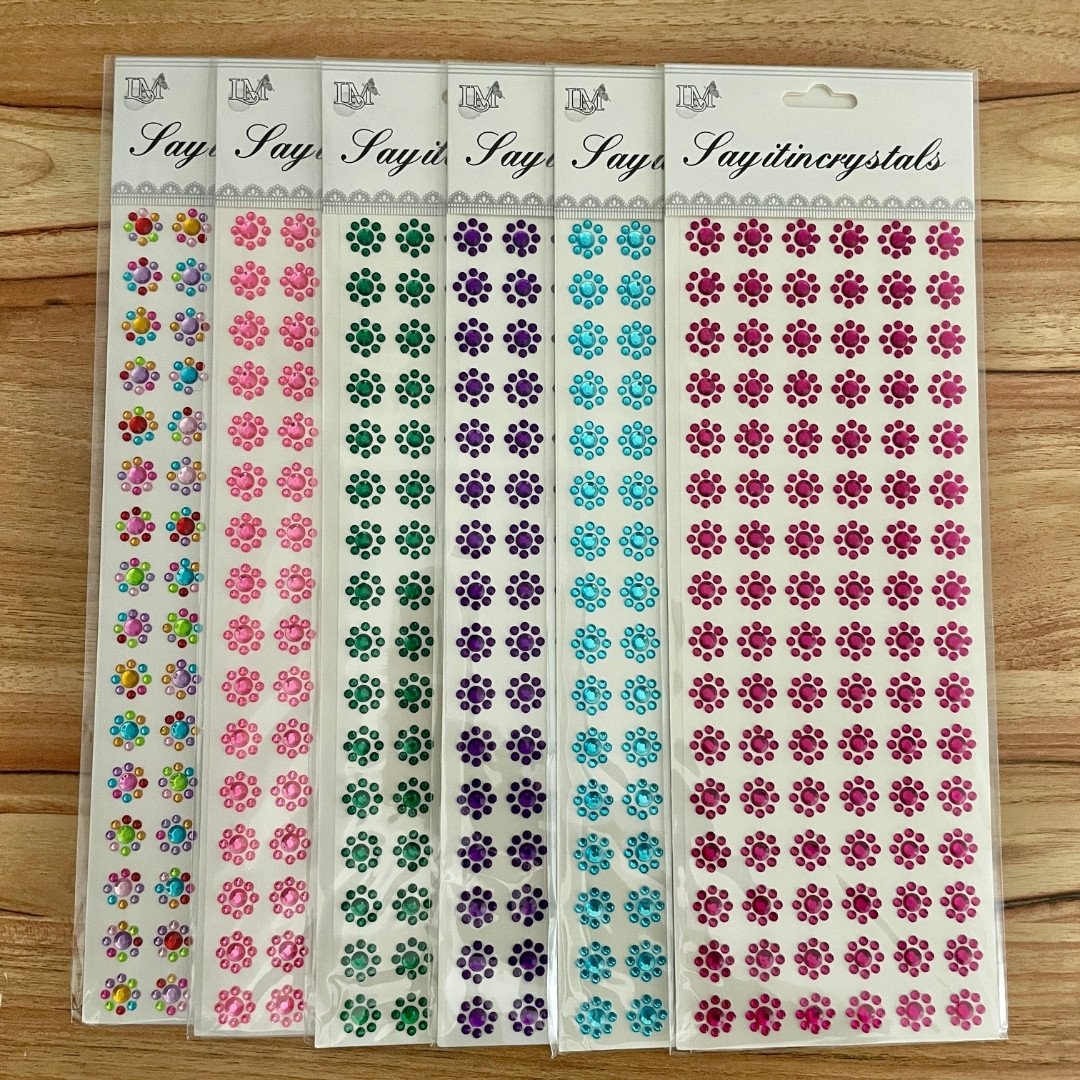 01 cartela adesiva g flor strass cristal 13mm verde bandeira