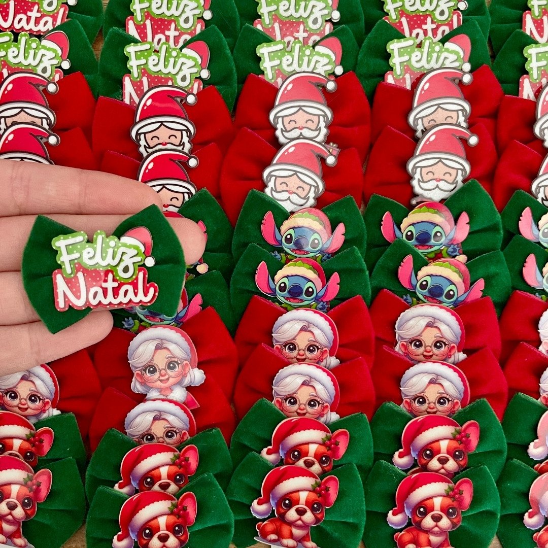 13 laco m acrilico natal fita veludo personagens 10 un