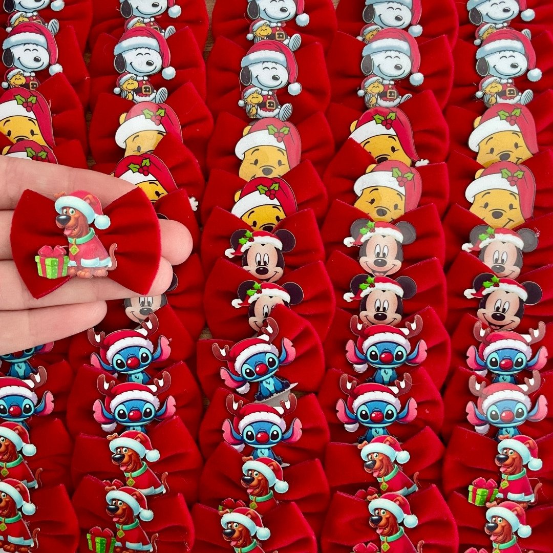 17 laco m acrilico natal fita veludo personagens 10 un