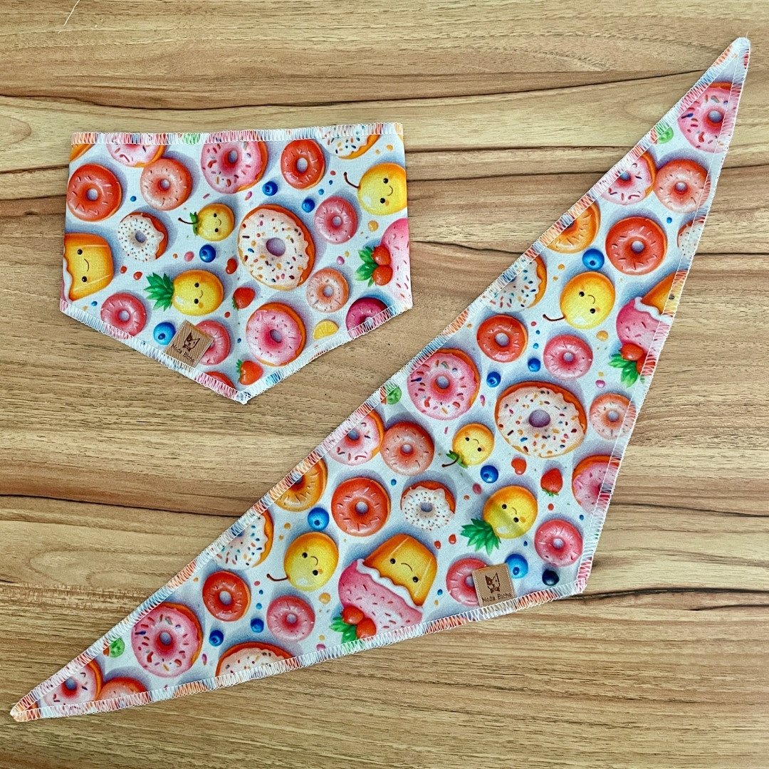 01 bandana pet donut e frutinhas 10 un p m ou g g