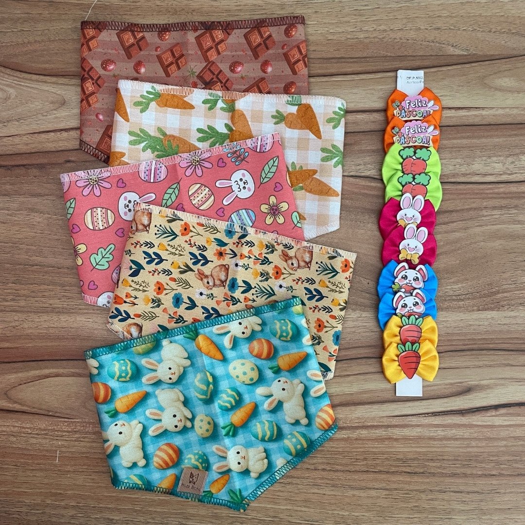01 kit pet pascoa bandana e laco 20 un p m e g g