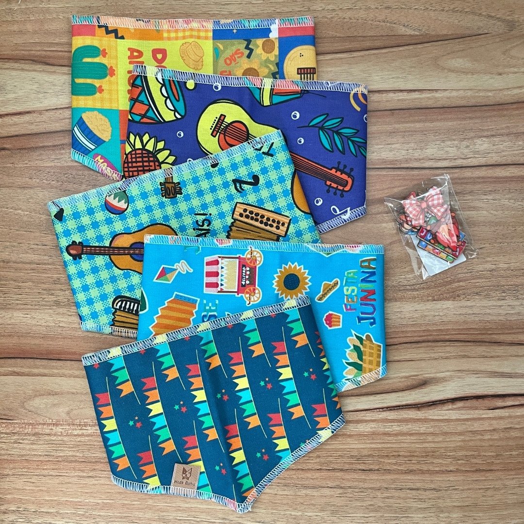 06 kit pet bandana xadrez buffalo e adesivo festa junina 20 un p m ou g g