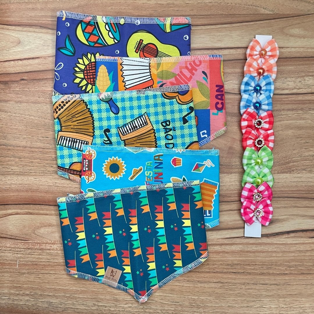 01 kit pet bandana xadrez vichy e adesivo paper festa junina 20 un p m ou g m