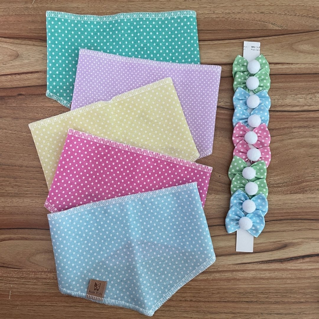 01 kit pet bandana e laco poa candy 20 un p ao gg g