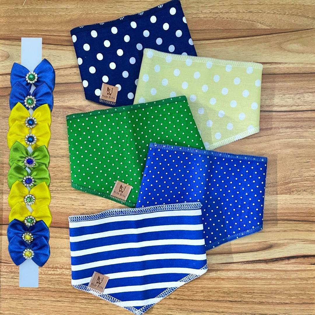05 kit pet bandana e adesivo brasil copa 40 un p m ou g g