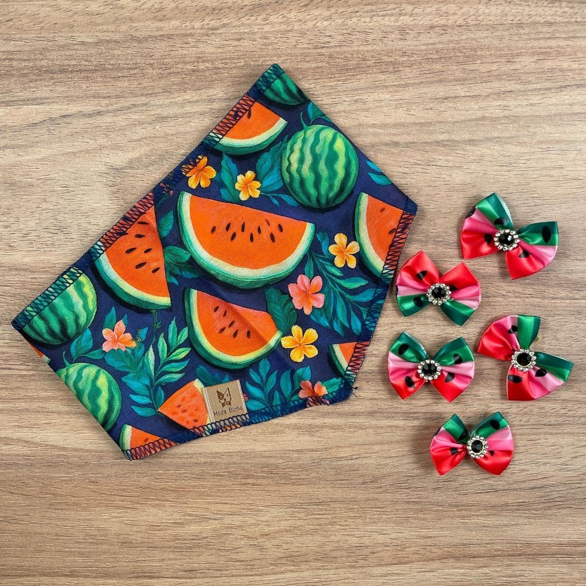 02 kit pet bandana e laco melancia 30 un p m ou g m